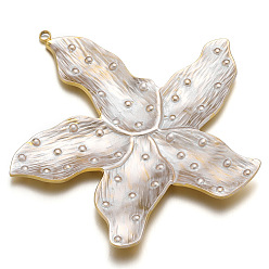 Floral White Stainless Steel Pendants, with Enamel, Golden, Flower Charms, Floral White, 60x60mm, Hole: 2mm