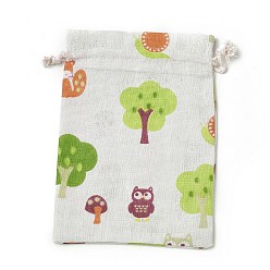 Colorful Burlap Packing Pouches, Drawstring Bags, Rectangle with Owl Pattern, Colorful, 17.7~18x13.1~13.3cm