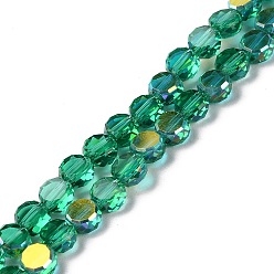 Green Transparent Electroplate Glass Beads Strands, AB Color, Faceted Flat Round, Green, 6x3mm, Hole: 1.2mm, about 98~100pcs/strand, 20.08''~20.87''(51~53cm)