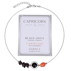 Black Onyx Natural Mixed Gemstone Chips & Round Beaded Pendant Necklaces, Constellation Style Necklace with Platinum Brass Chains, 16.14~19.69 inch(41~50cm)