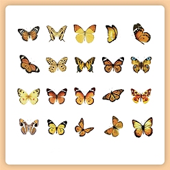 Goldenrod 40Pcs 20 Styles Waterproof PET Butterfly Sticker Labels, Self-adhesion, for Suitcase, Skateboard, Refrigerator, Helmet, Mobile Phone Shell, Goldenrod, 60~90mm, 2pcs/style