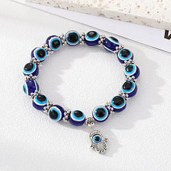 Blue bead palm bracelet. Vintage Evil Eye Handmade Animal Bead Bracelet with Fatima Charm - 10mm