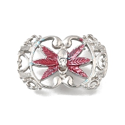 Светло-Вишневый Латунные хрустальные стразы овальные с цветочными многорядными звеньями, Эмаль стиле, без кадмия и без свинца, стойки покрытие, платина, светло-вишневый, 18x28.5x5 мм, отверстие : 2 мм