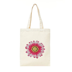Flower DIY Reusable Shopping Bag Diamond Painting Kits, Including Resin Rhinestones, Pen, Tray & Glue Clay, Flower Pattern, 350x280mm