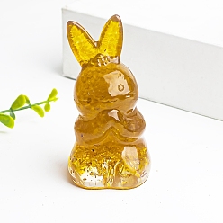 Citrine Resin Rabbit Display Decoration, with Gold Foil Natural Citrine Chips inside Statues for Home Office Decorations, 40x40x73mm
