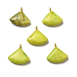 Yellow Green Natural Dolomite Dyed Pendants, Triangle Charms, Golden, with Opal, Yellow Green, 19x20x5.5mm, Hole: 2mm