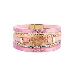 SZ00188-3 Bohemian Leather Crystal Bracelet - Symmetrical Multi-layer Leather Weaving Bracelet