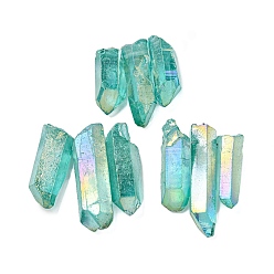 Бирюза Гальванизированный натуральный кристалл кварца, самородки, Топ пробуренной, бирюзовые, 21~43x5~13 мм, отверстие : 1 мм, 3 шт / комплект