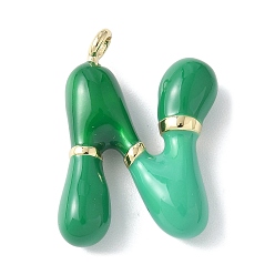 Letter N Латунь эмаль подвески, долговечный, без кадмия и без свинца, реальный 18 k позолоченный, буквенное очарование, Письмо N, 21~25x6~25x4~7 мм, отверстие : 1.6~2 мм