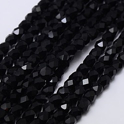 Black Glass Bead Strands, Faceted, Oval, Black, 4mm, Hole: 1mm, about 99pcs/strand, 16.5 inch