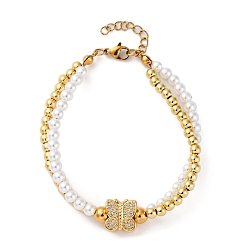 Бабочка Латунь многожильных браслеты, браслеты со стразами для женщин, ионное покрытие (ip), реальный 18 k позолоченный, с пластиковой жемчужиной и 304 карабином из нержавеющей стали, бабочка, 7-1/4 дюйм(18.3см)+31удлинитель мм