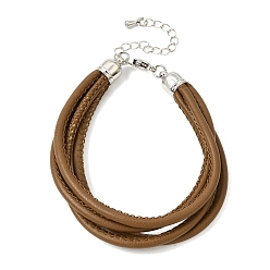 Coffee Microfiber Leather Multi-strand Cord Bracelets Makings, with Brass Findings and 202 Stainless Steel Lobster Claw Clasps, Platinum, Coffee, 7.48 inch(19cm)