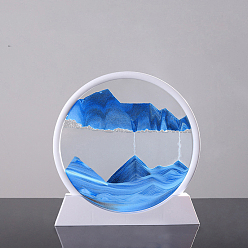 Royal Blue Glass 3D Hourglass Quicksand Display Decorations, for Kitchen Office Desk Book Shelf Cabinet Home Decor, Flat Round, Royal Blue, 250x40x265mm