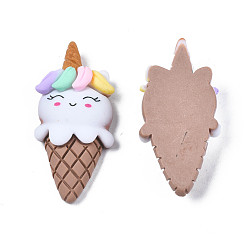Rosy Brown Opaque Resin Decoden Cabochons, Rubberized Style, Imitation Food, Unicorn Ice Cream Cone, Rosy Brown, 34~35x16x7mm