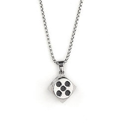 Platinum & Stainless Steel Color Zinc Alloy with Enamel Dice Pendant Necklaces, 201 Stainless Steel Chain Necklaces, Platinum & Stainless Steel Color, 23.23 inch(59cm)