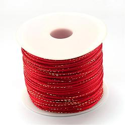 Red Metallic Stain Beads String Cords, Nylon Mouse Tail Cord, Red, 1.5mm, about 100yards/roll(300 feet/roll)
