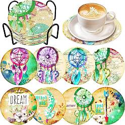 Feather DIY Coaster Diamond Painting Kit, Including Resin Rhinestones Bag, Diamond Sticky Pen, Tray Plate and Glue Clay, Holder, Feather, Coaster: 100mm