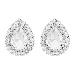 silver Sparkling Crystal Drop Earrings for Women, Exaggerated Alloy Diamond Studs with Glass Gems