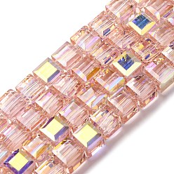 Фламинго Стеклянные бусины с гальваническим покрытием , кубические, AB цвет, граненые, фламинго, 7x7x7 мм, отверстие : 1.4 мм, около 99 шт / нитка, 27.44'' (69.7 см)