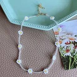 Transparent white flower Bohemian Glass Flower Bead Necklace Handmade Vintage Collar Choker Chain