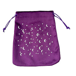 Others Velvet Tarot Cards Storage Drawstring Bags, Tarot Desk Storage Holder, Purple, Starry Sky Pattern, 16.5x15cm
