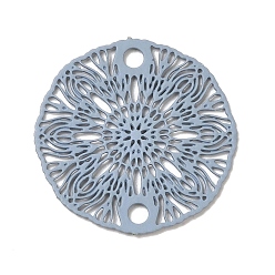 Light Steel Blue 430 Stainless Steel Connector Charms, Etched Metal Embellishments, Flat Round with Flower Links, Light Steel Blue, 18.5x0.5mm, Hole: 1.8mm
