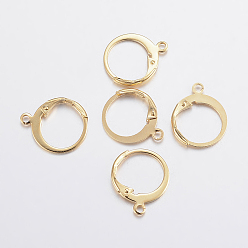 Real 24K Gold Plated 304 Stainless Steel Leverback Earring Findings, with Loop, Real 24K Gold Plated, 14x12x2mm, Hole: 1.2mm, Pin: 0.6x1mm