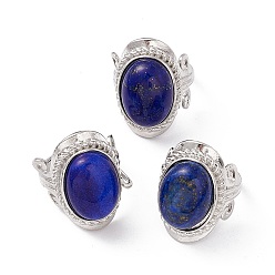 Lapis Lazuli Natural Lapis Lazuli Oval Adjustable Ring, Platinum Brass Wide Ring for Women, Cadmium Free & Nickel Free & Lead Free, US Size 7 3/4(17.9mm)