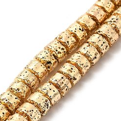 Light Gold Plated Electroplated Natural Lava Rock Beads Strands, Column, Light Gold Plated, 6x8.5mm, Hole: 1mm, about 64~66pcs/strand, 15.16~15.35 inch(38.5~39.7cm)