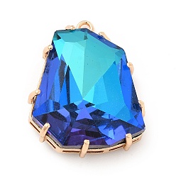 Blue Zircon K9 Glass Pendants, with Light Gold Brass Finding, Twist Teardrop Charms, Blue Zircon, 29x23x8.5mm, Hole: 1.8mm