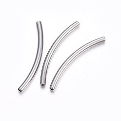 Stainless Steel Color 304 Stainless Steel Tube Beads, Curved Tube Noodle Beads, Curved Tube, Stainless Steel Color, 40x3mm, Hole: 2mm
