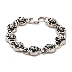 Antique Silver 304 Stainless Steel Skull Link Chain Bracelets, Antique Silver, 8-7/8 inch(22.5cm)