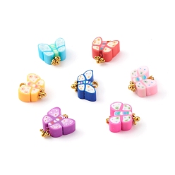 Mixed Color Polymer Clay Charms, with Brass Findings, Butterfly, Golden, Mixed Color, 10x12x4mm, Hole: 1.6mm