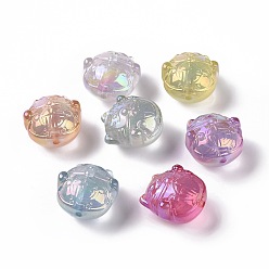 Mixed Color UV Plating Rainbow Iridescent Luminous Acrylic Beads, Glitter Beads, Glow in the Dark, Fortune Cat, Mixed Color, 25x24x18.5mm, Hole: 2mm