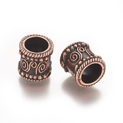 Red Copper Tibetan Style Alloy Beads, Column, Large Hole Beads, Nickel Free, Red Copper, 14x13mm, Hole: 9mm