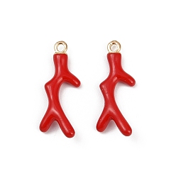 Others Brass Alloy Pendants, with Enamel, Rack Plating, Golden, Coral Branch, 23x8.5x4mm, Hole: 1.5mm