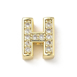 Letter H Латунный микро pave прозрачный кубик циркония подвески, долговечный, без кадмия и без свинца, Письмо ч, 12x9.5x5 мм, отверстие : 2x9 мм