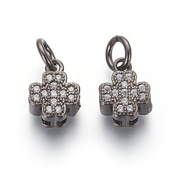 Черный Цвет Металла Брелки из экологически чистой латуни с микропаве и кубическим цирконием, без свинца и без кадмия, прозрачные, клевер, металлический черный , 9.5x7x3.5 мм, отверстие : 3 мм