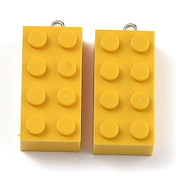 Gold Opaque Acrylic Pendants, with Platinum Iron Loop, Long Rectangle Building Block Charms, Gold, 36x16x11.5mm, Hole: 1.5mm