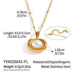 Oval 304 Stainless Steel Geometric Pendant Satellite Chain Necklaces for Women, with Imitation Pearl, White, Real 18K Gold Plated, Oval, 16.93 inch(43cm)