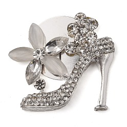 Platinum Alloy Glass Rhinestone Cabochons, with Resin, High-heeled Shoes with Flower, Platinum, 37.5x42x6.5mm