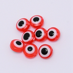 Красный Плоские круглые сглаз гранулы смолы, красные, 7.5~8x5~5.5 мм, отверстие : 1.6 мм