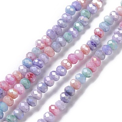 Colorful Opaque Glass Beads Strands, Faceted, Rondelle, Colorful, 4x3mm, Hole: 0.9mm, about 135pcs/strand, 17.72~17.91''(45~45.5cm)