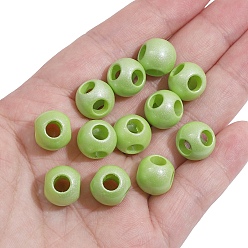 Green Yellow Pearlized Acrylic European Beads, Large Hole Beads, 4-hole Round, Green Yellow, 12x10mm, Hole: 4.5mm, 5pcs/bag