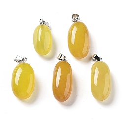 Yellow Natural Agate Dyed Pendants, Oval Charms with Stainless Steel Color Plated Stainless Steel Snap on Bails, Yellow, 21~32x9.5~16.5x10.5x7.5~12.5mm, Hole: 6x3mm