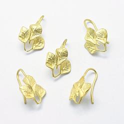 Raw(Unplated) Brass Earring Hooks, Ear Wire, with Vertical Loop, Lead Free & Cadmium Free & Nickel Free, Leaf, Raw(Unplated), 21x14x2.5mm, Hole: 3x7mm, 18 Gauge, Pin: 1mm