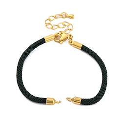 Темно-Зеленый Изготовление браслетов из нейлоновых шнуров, подходящих для подвесок с разъемами, с латунными выводами и 304 застежками из лобстера из нержавеющей стали, долговечный, темно-зеленый, 6-1/2~6-3/4 дюйм (16.5~17 см), отверстие : 1.8 мм