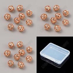 Rose Gold 60Pcs 3 Styles Hollow Brass Beads, Round, Rose Gold, 4~8mm, 20pcs/style 
