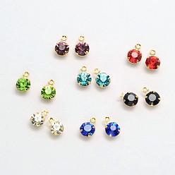 Mixed Color Flat Round Golden Tone Brass Micro Pave Cubic Zirconia Charms, Cadmium Free & Nickel Free & Lead Free, Mixed Color, 7x5x4mm, Hole: 1mm