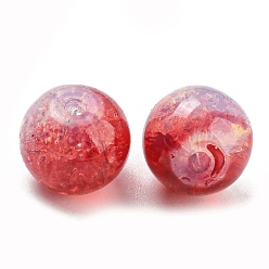 Crimson Transparent Spray Painting Crackle Glass Beads, Round, Crimson, 10mm, Hole: 1.6mm, 200pcs/bag